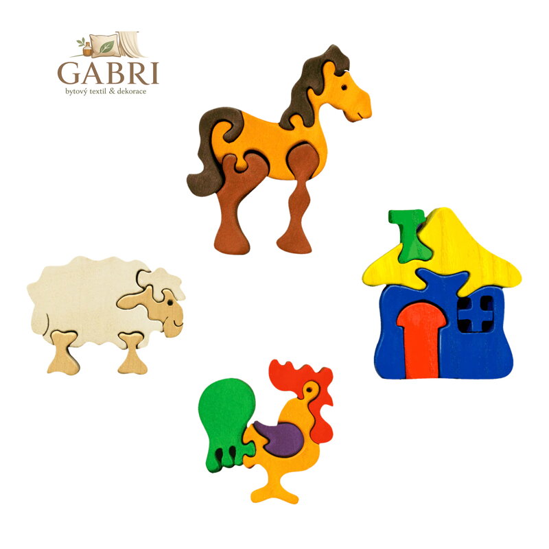 Fauna Dřevěné vkládací puzzle z masivu sada farma 4 ks