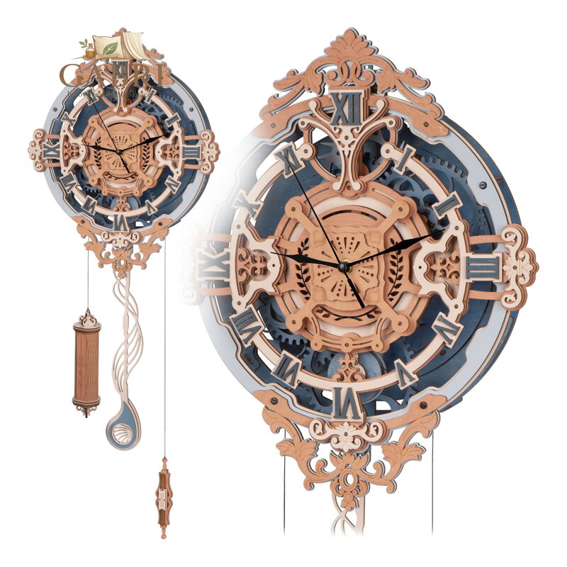 RoboTime 3D dřevěná mechanická skládačka Nástěnné hodiny
