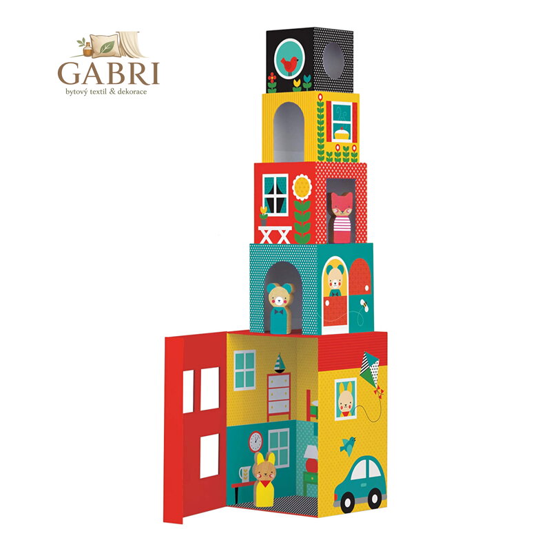 Petit Collage Věž z 1-2-3 kostek domečky s postavičkami