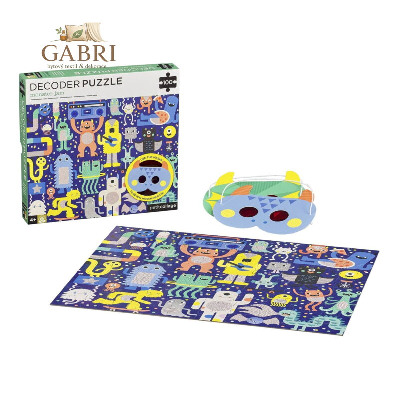 Petit Collage Puzzle příšerky 100 ks s 3D brýlemi