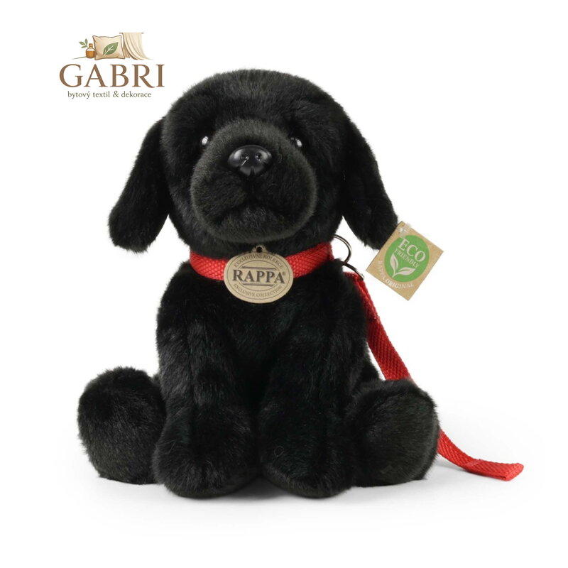 Rappa Plyšový pes labrador černý s vodítkem 28 cm ECO-FRIENDLY