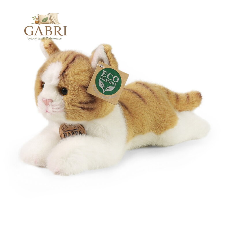 Rappa Plyšová kočka ležící hnědo-bílá 20 cm ECO-FRIENDLY