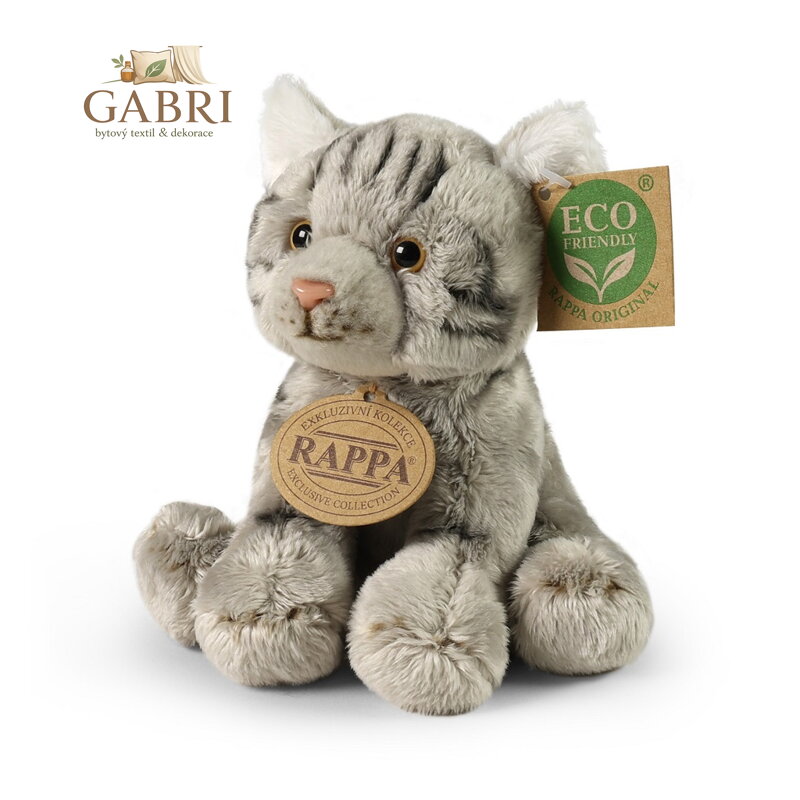 Rappa Plyšová kočka sedící šedá 14 cm ECO-FRIENDLY