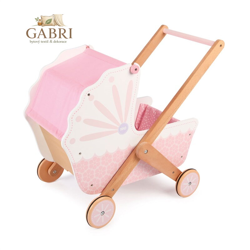 Tidlo Dřevěný kočárek pro panenky růžový