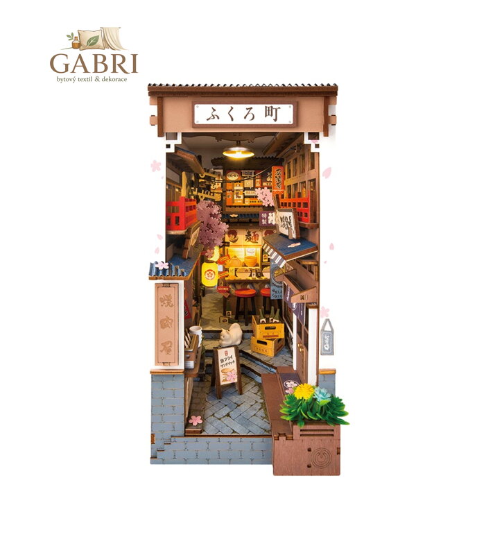 RoboTime 3D skládačka Zarážka na knihy Miniatura domečku Sakurová ulička s vínem