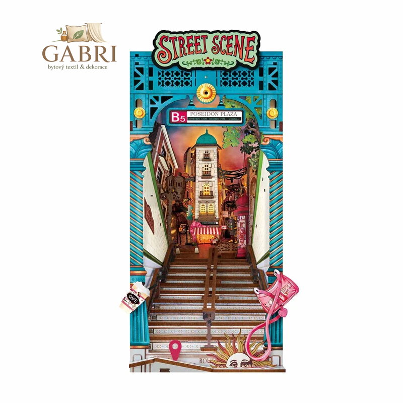 RoboTime 3D skládačka Zarážka na knihy Miniatura domečku Městská ulice