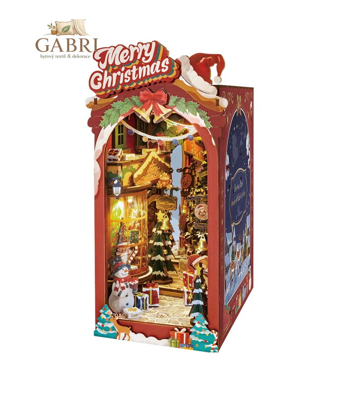 RoboTime 3D skládačka Zarážka na knihy Miniatura domečku Vánoční ulička