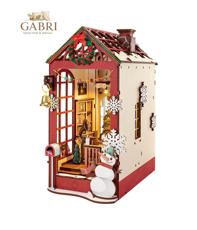 RoboTime 3D skládačka Zarážka na knihy Miniatura domečku Vánoční interiér