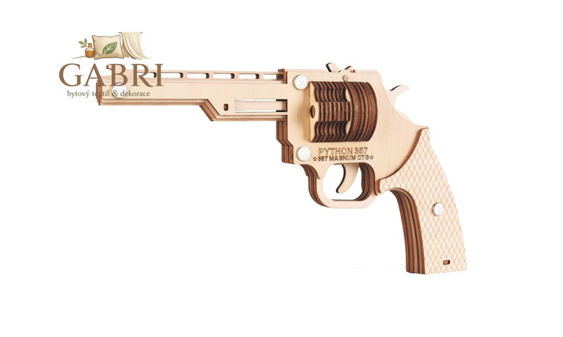 Woodcraft Dřevěné 3D puzzle Zbraň na gumičky Revolver