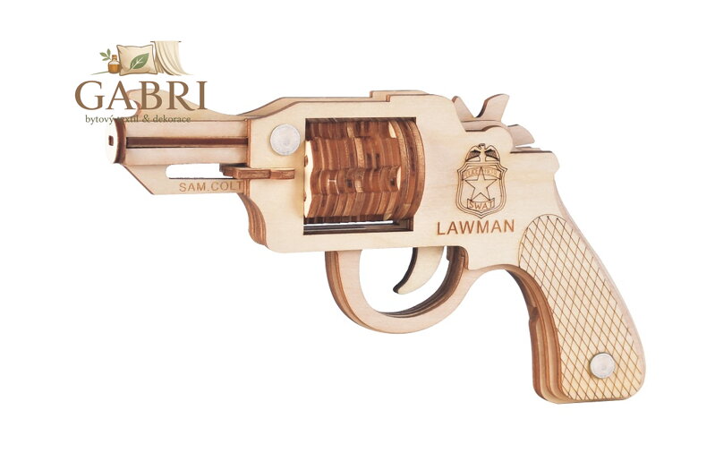 Woodcraft Dřevěné 3D puzzle Zbraň na gumičky Revolver Colt