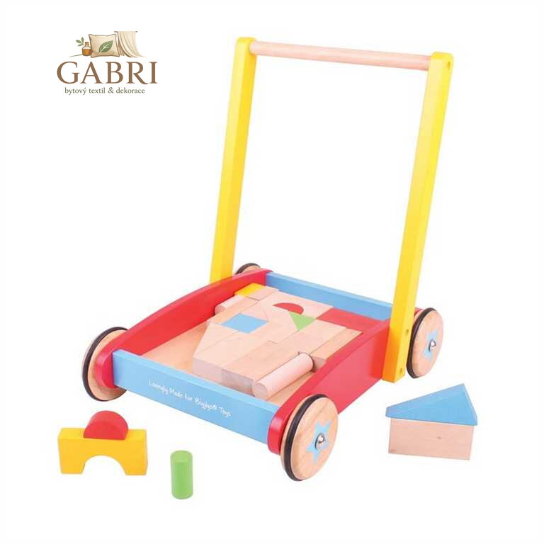 Bigjigs Baby Dřevěné kostky ve vozíku