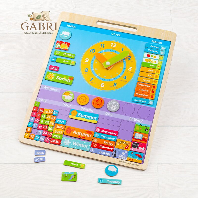 Bigjigs Toys Anglický magnetický kalendář s hodinami