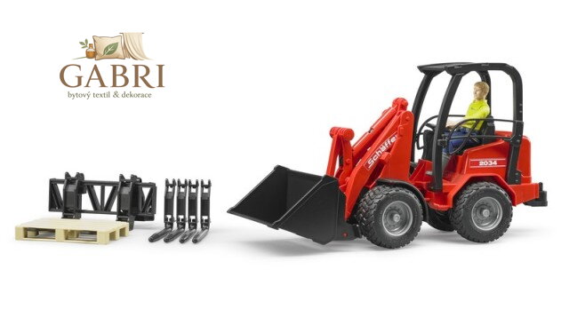 Bruder Červený nakladač SCHÄFFER 2034 s panáčkem a příslušenstvím