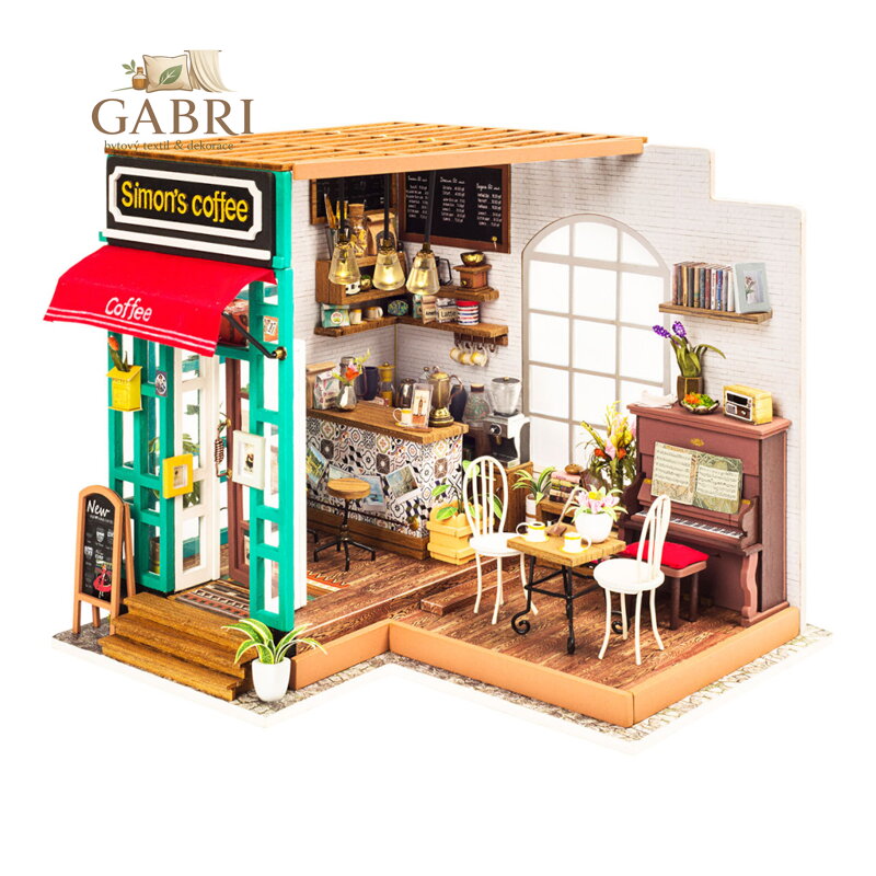 RoboTime 3D dřevěná skládačka Miniatura domečku Kavárna