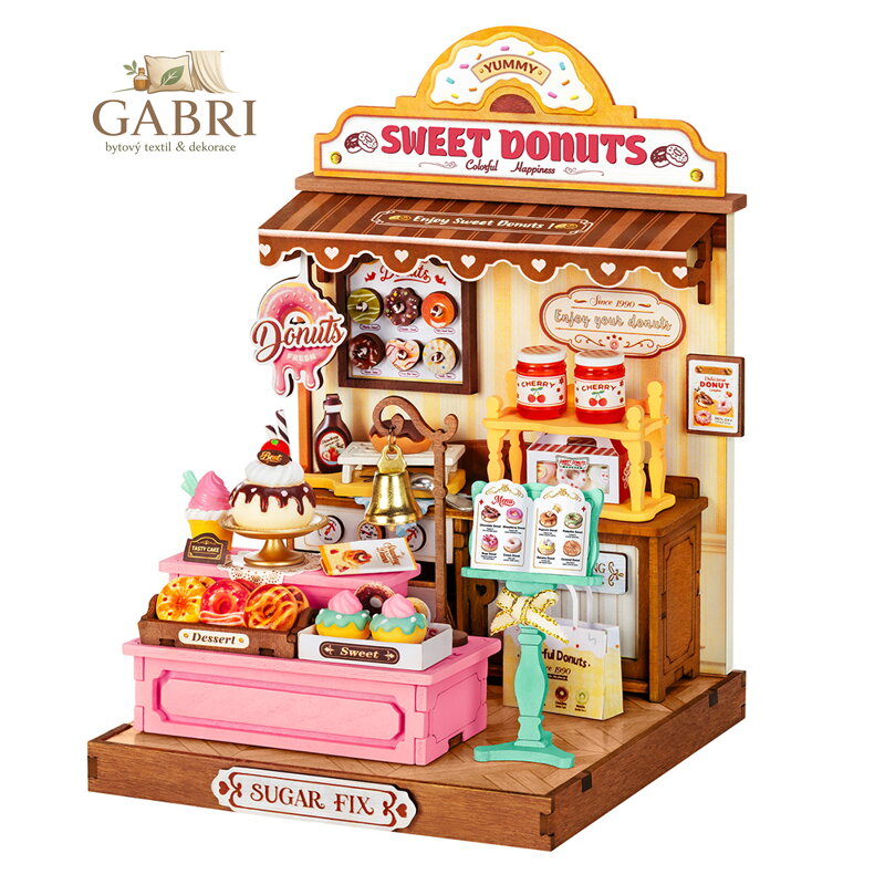 RoboTime 3D dřevěná skládačka Miniatura domečku Obchod s donuty