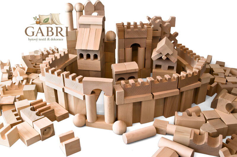 EkoToys Dřevěné kostky přírodní 220 ks XL