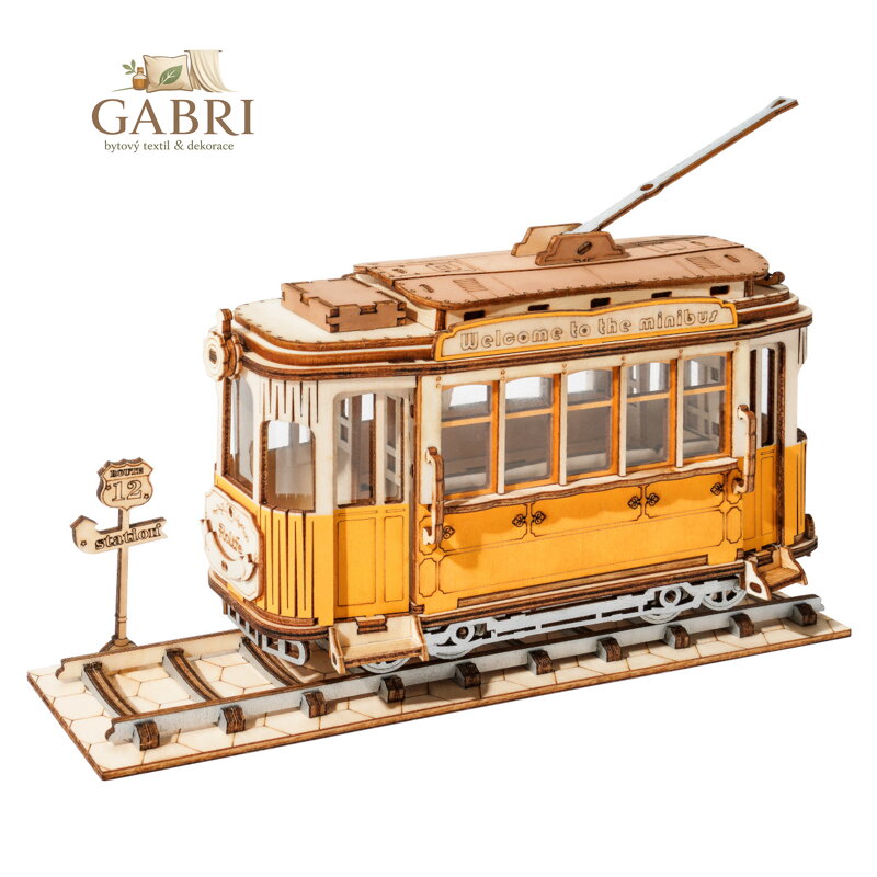 RoboTime 3D dřevěná skládačka Historická tramvaj