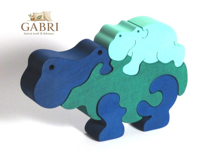 Fauna Dřevěné vkládací puzzle z masivu hroch modrý