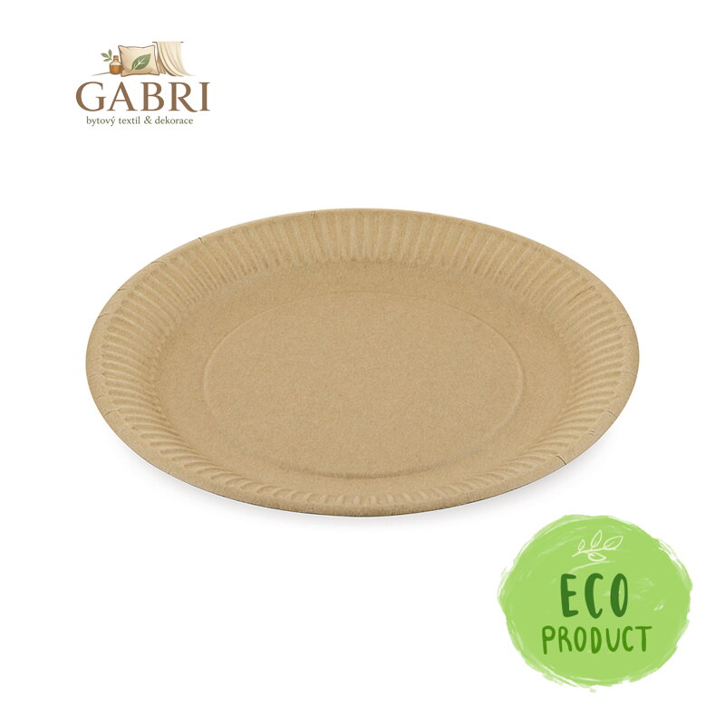 Talíř papírový mělký - hnědý 23 cm, 100 ks