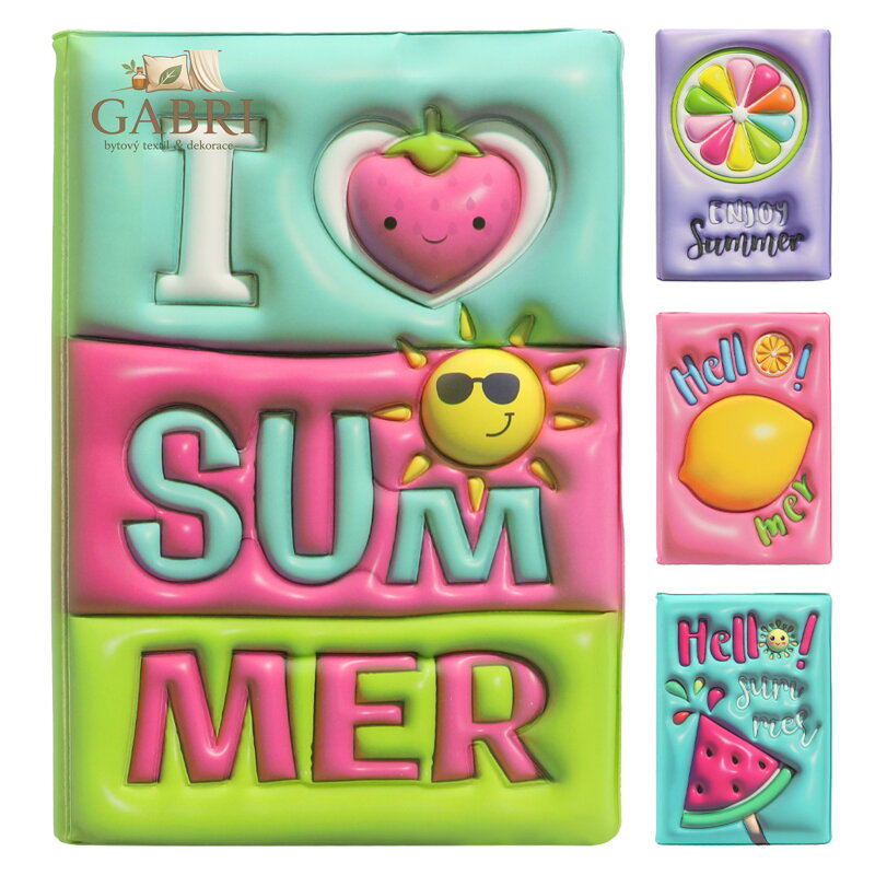 Poznámkový blok / deník A5 /80 listů Ovoce, měkký PU potah (mix 4 vzorů)