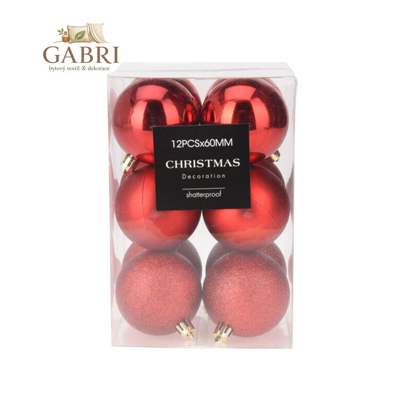 Vánoční koule 60 mm - červená směs (sada 12 ks)