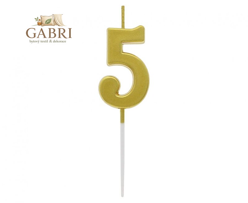 Dortová svíčka B&C - číslo "5" zlatá metalíza 9,5 cm