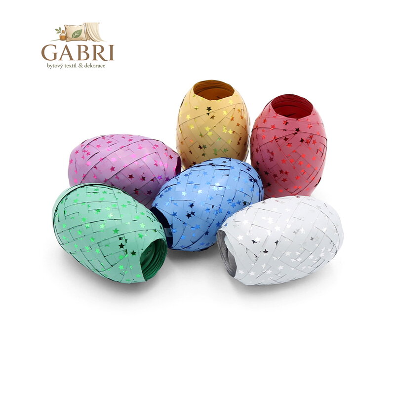 Stužka 5 mm x 10 m (směs 6 pastelových barev s lesklými hvězdama)