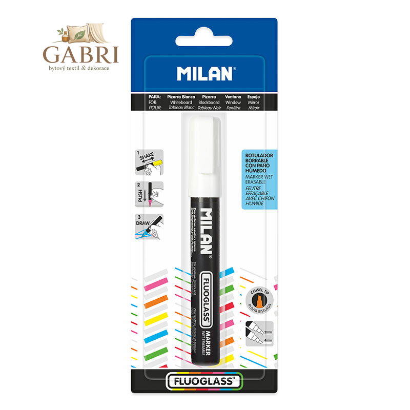 Popisovač MILAN FLUOGLASS bílý - blistr