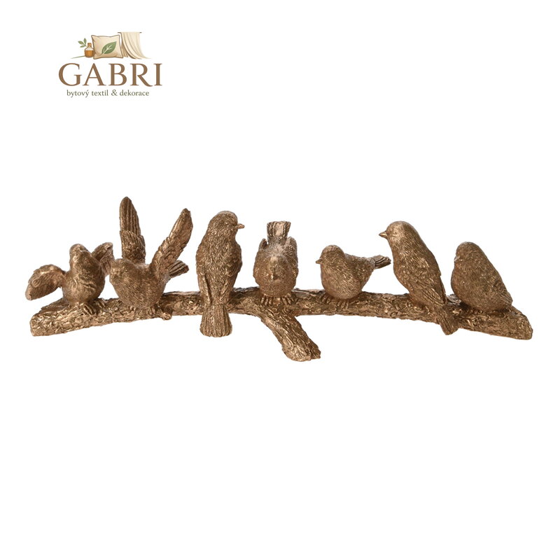 Dekorace - 7 zlatých ptáčků na halouzce