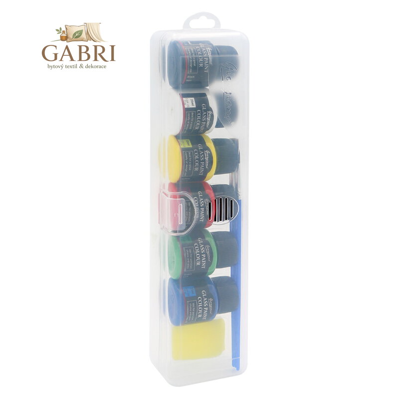 Barvy na sklo 25 ml, sada 6 barev + štětce v plastovém obalu. krabička