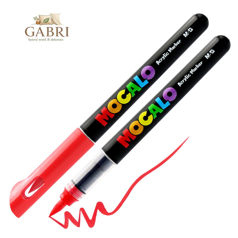 Popisovač M&G MOCALO Acrylic Marker, štětcový hrot - červený 235