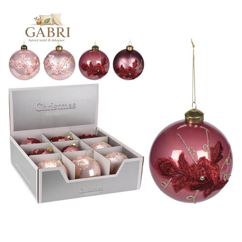 Vánoční koule - skleněná 100 mm / růžová, mix / 1ks