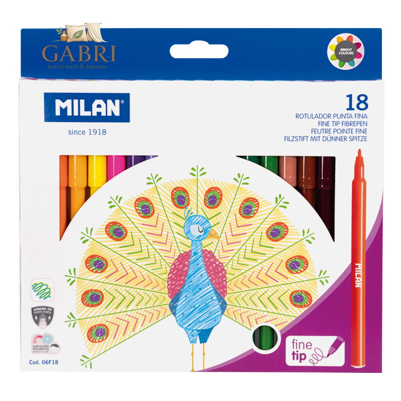 Fixy MILAN s kulatým hrotem 2 mm - sada 18 ks