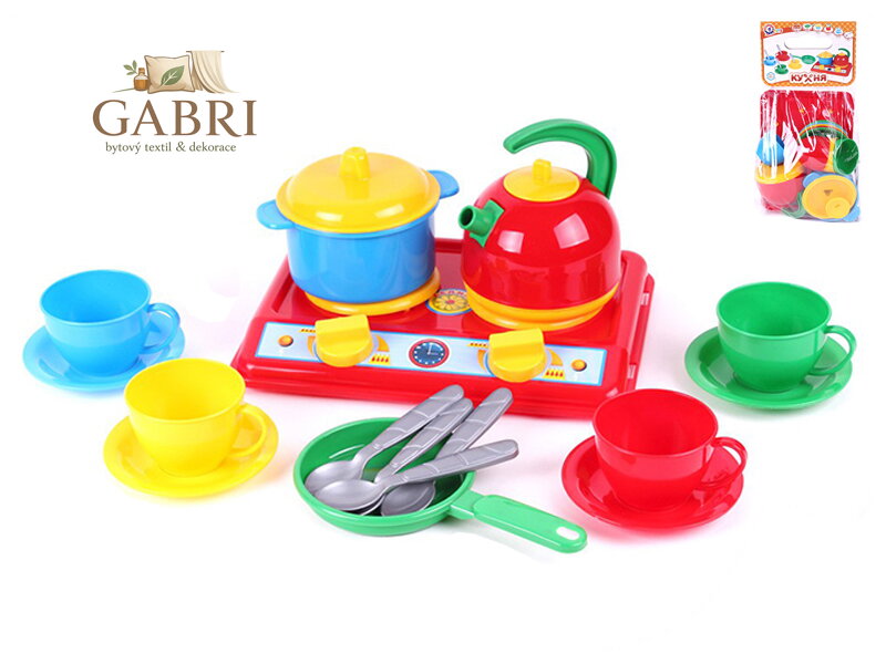 Kuchyňský sporák s nádobím 11ks v síťce