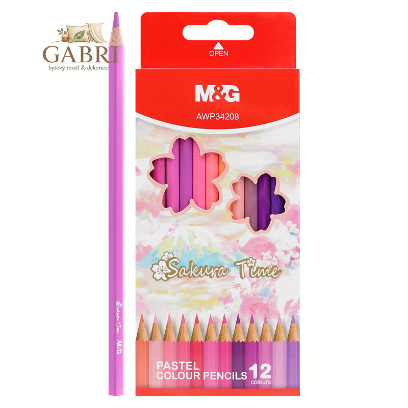 Pastelky šestihranné M&G Sakura - sada 12 jasných fialovo-purpurových barev