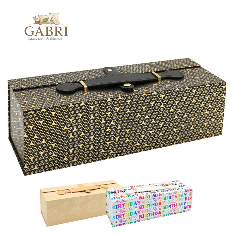 Dárková krabice na láhev (pevný karton s PU uchem) mix 3 designů