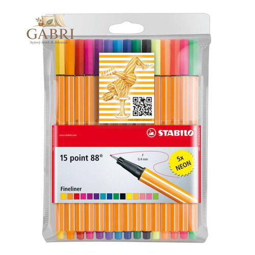 Liner STABILO point 88 sada 10 ks + 5 ks neon