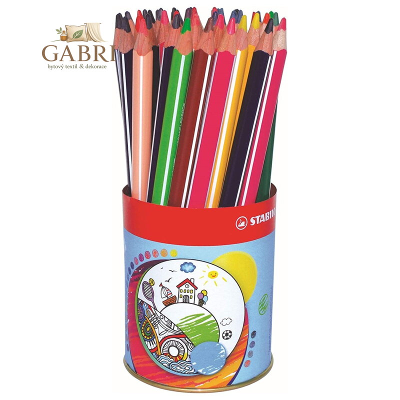 Tříhranné barvičky STABILO Trio silná 38 ks plechová dóza - 12 různých barev