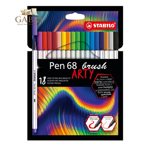 Fixy se štětcovým hrotem pro různé šířky čar STABILO PEN 68 brush - Arty, sada 18 ks