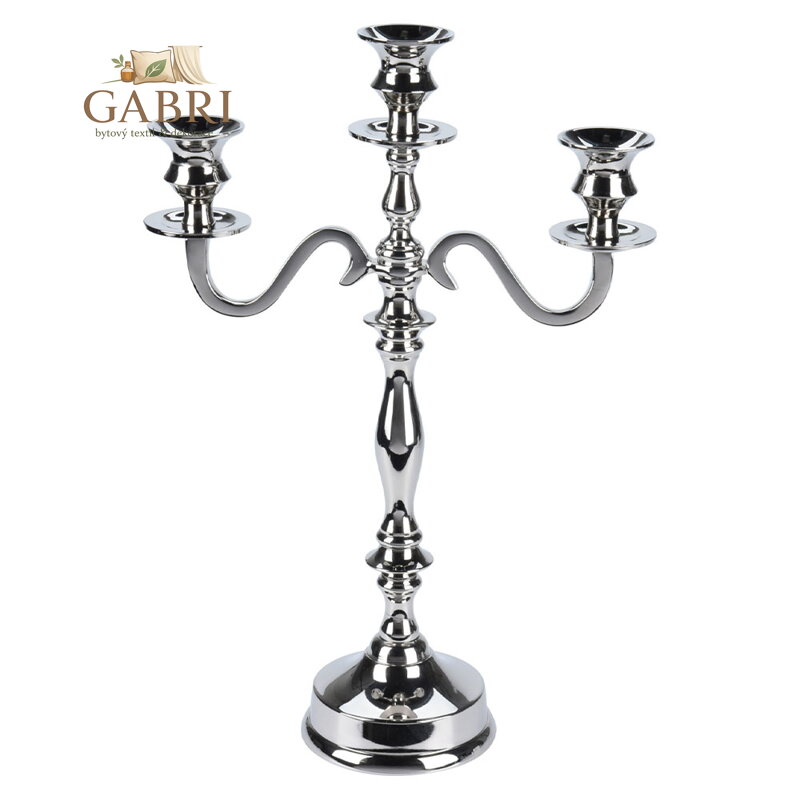 Kovový svícen 39 cm, stříbrný