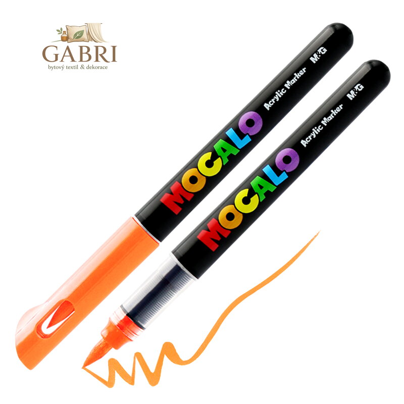 Popisovač M&G MOCALO Acrylic Marker, štětcový hrot - neonově oranžová 300