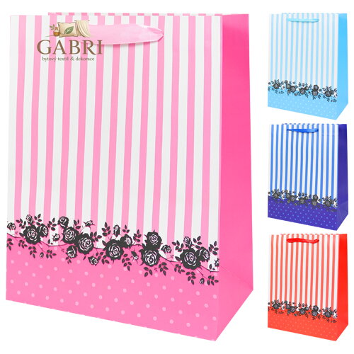 Dárková taška růže s pásky 31x12x42 cm (mix /cena 1ks)