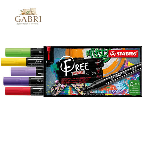 Akrylový popisovač STABILO FREE Acrylic T300 Kulatý hrot 2-3 mm - Vibrant, sada 5 ks