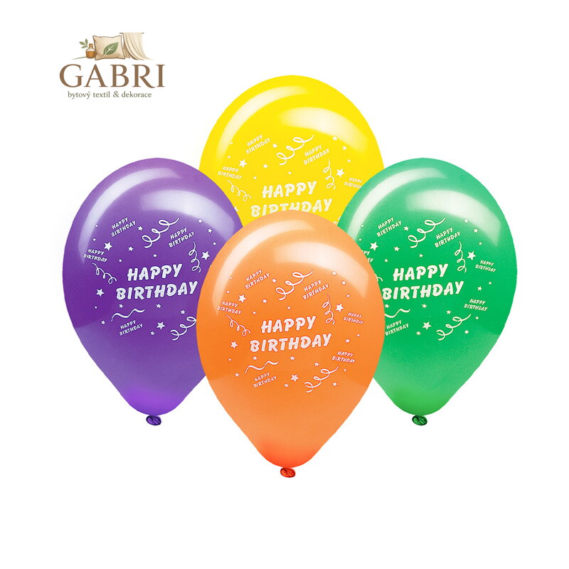 Balón M 25 cm, Happy Birthday / 10 ks /