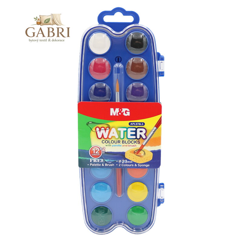 Barvy vodové M&G mini (23 mm) - 14 barev + štetec