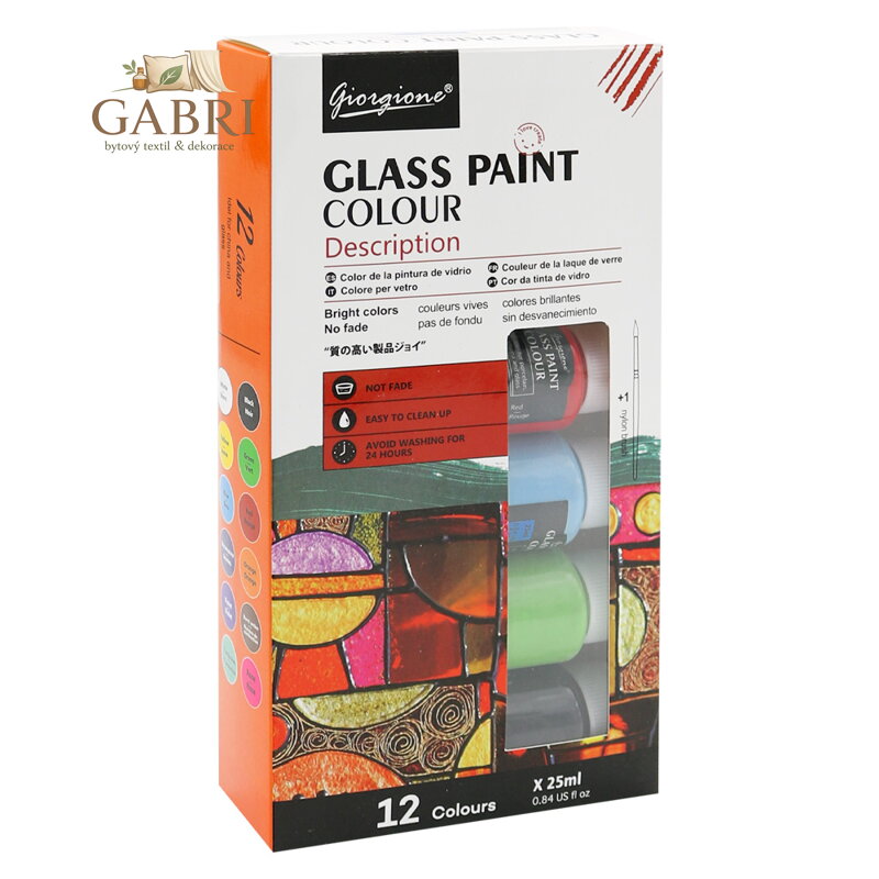 Barvy na sklo 25 ml, sada 12 barev