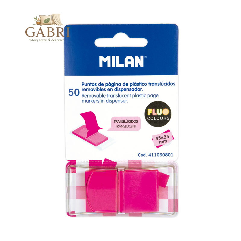 Záložka lepící MILAN FLUO PVC 45 x 25 mm růžová, 50 ks