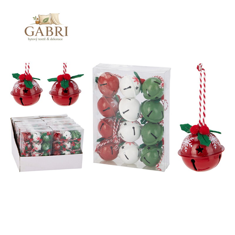 Vánoční ozdoby - rolničky 4 cm /3 barvy, sada 12 kusů