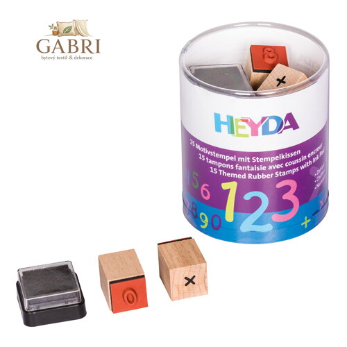 Dřevěná razítka v boxu - 15ks Matematika + poduška