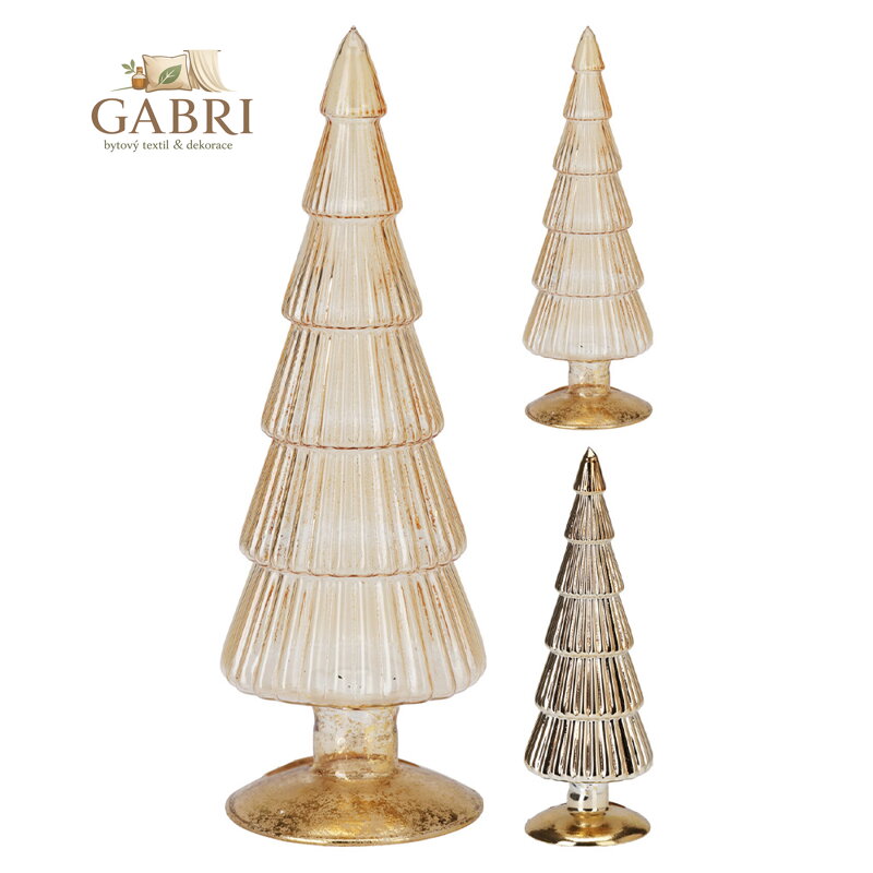 Skleněný vánoční stromek 25 cm, zlatá šampaň (2 barvy)